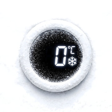 the digital  clock showing the temperature in the snow, extremely cold temperature