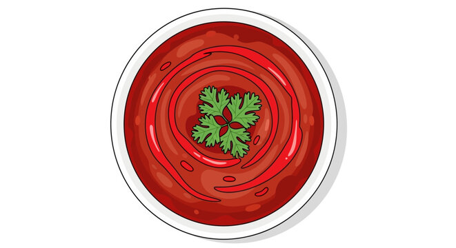 Symmetrical red soup bowls with green herbs pixel art