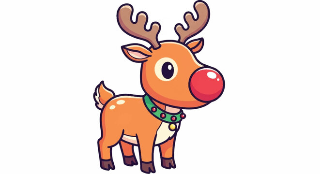 Cute Cartoon Reindeer with Red Nose and Antlers.