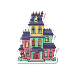 Naklejka premium Whimsical Haunted Mansion Illustration with Colorful Facade.