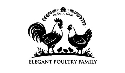 Elegant Poultry Farm Chicken Rooster Vintage Black Logo Vector Design © Crafts Home