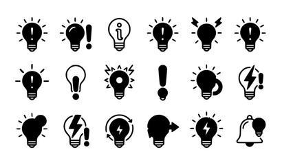 Obraz premium Creative Idea Light Bulb Black Silhouette Vector Icon Collection