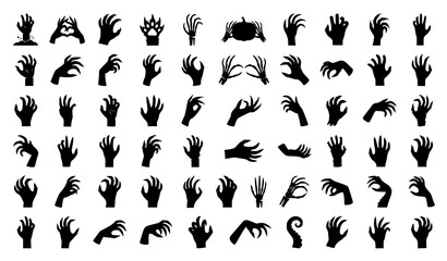 Fototapeta premium Hand Gesture and Human Hand Sign Black Silhouette Vector Icon Collection