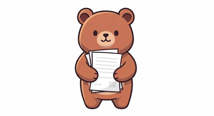 Fototapeta premium Cute cartoon bear holding papers.