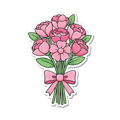 Obraz premium A beautiful bouquet of pink flowers tied with a ribbon.