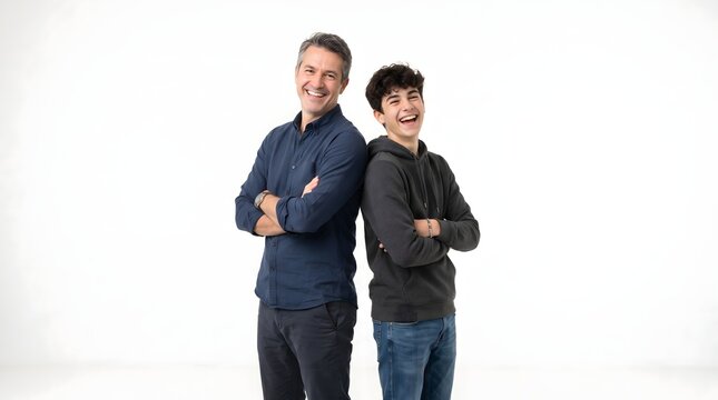 Happy Father's Day Father and Teenage Son Smiling Back to Back Studio