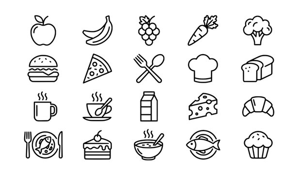 Food and Drink Minimal Line Icon Collection for Restaurant and Cafe Menu Design
