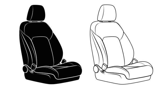 Car seat illustration in black and white detailed outline silhouette