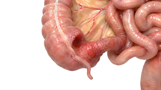 Crohn&rsquo;s Disease Terminal Ileum and Colon 3D Medical Illustration for Digestive Health Education and Patient Brochure Use