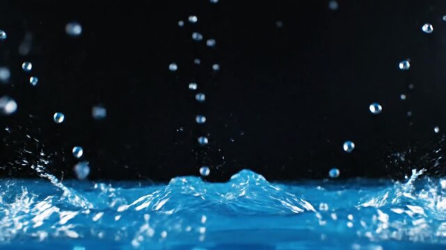 Water crown formation abstract against black background