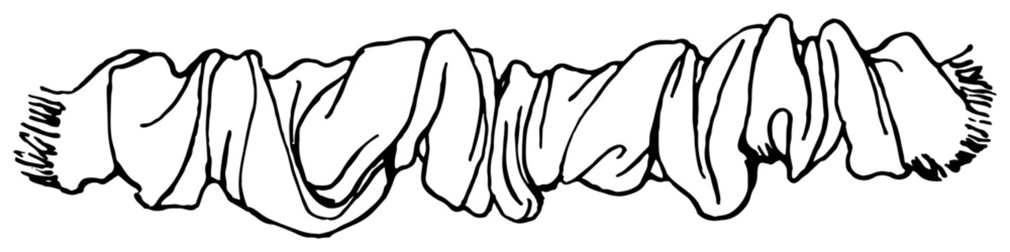 Knitted winter scarf with fringe in black and white hand drawn line art style