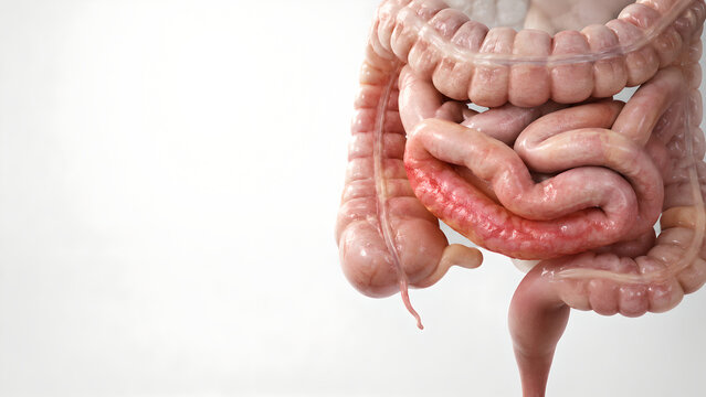 Crohn&rsquo;s Disease Terminal Ileum and Colon 3D Medical Illustration for Digestive Health Education and Patient Brochure Use