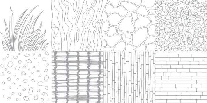 Set of seamless patterns with a vintage technology grid vector design, featuring a grunge line art texture illustration for wallpaper decoration backgrounds
