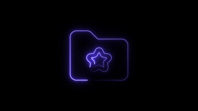 Neon blue folder icon with star symbol on black background