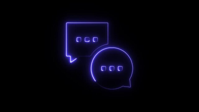 Glowing blue neon chat icons on dark background for communication