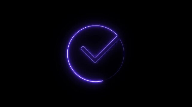 Neon purple checkmark in a circle on a black background