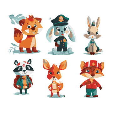 animals cartoon character illustration cute set
