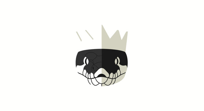 Minimalist snake head icon with crown in split color design