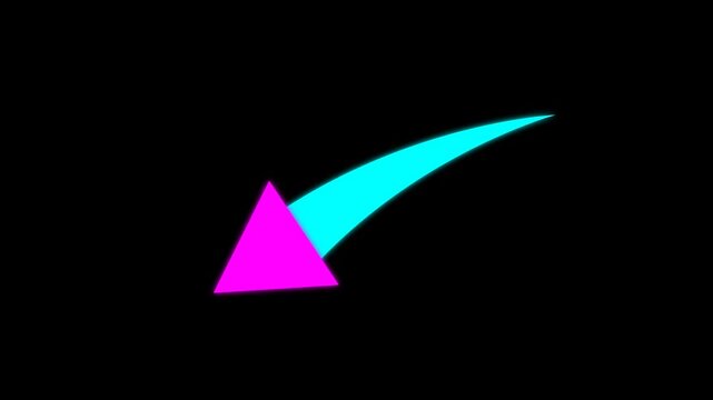 Dynamic cyan and magenta gradient arrow animation with glowing cinematic motion. Ideal for overlays, transitions, intros, and modern video editing projects, alpha channel