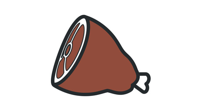 Ham hock illustration with red center and dark outline isolated on white silhouette