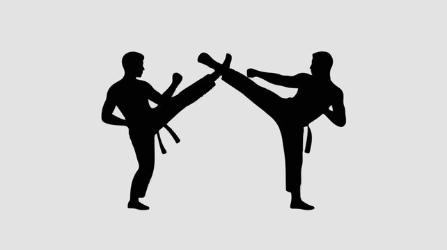 Dynamic Martial Arts Sparring Kick Silhouette Vector Illustration