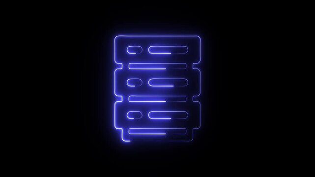 Neon blue glowing database icon on black background with lines