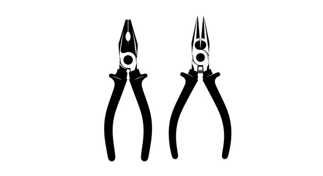 Two pliers tools in black silhouette against a white background silhouette