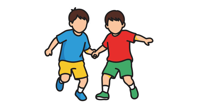 two boys running and holding hands colorful cartoon silhouette