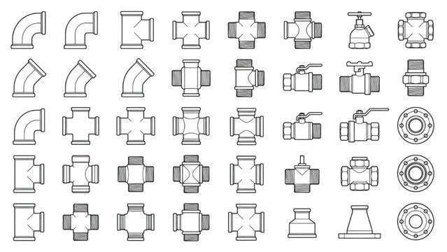 Mechanical Pipe Fittings Collection Industrial CAD Component Se