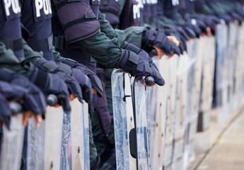 Fototapeta premium Riot police training annual review 