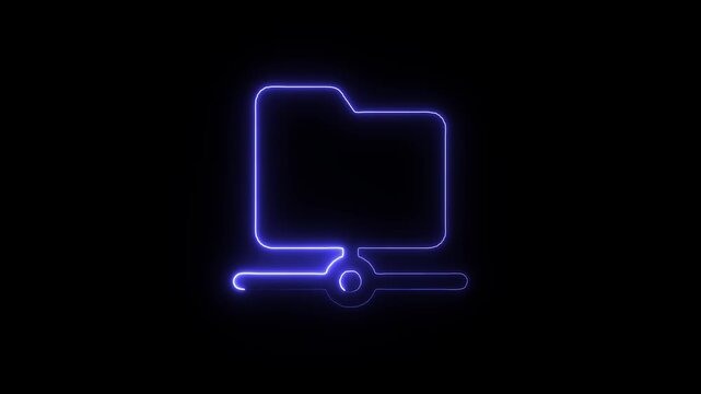 Neon blue glowing folder icon on black background with eject symbol