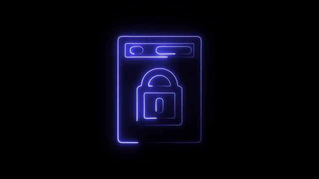 Neon blue browser window with a padlock on a black background