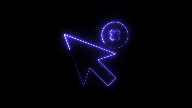 Neon blue cursor with delete symbol on black background