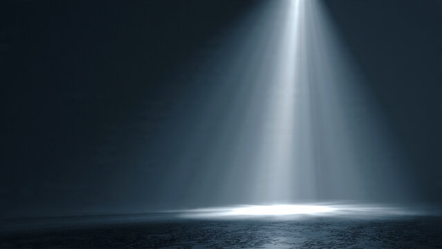 Dramatic spotlight shining on dark ocean surface creating a vivid contrast and captivating focal point