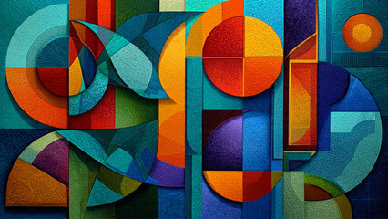 Abstract geometric mural with vivid colors and dynamic shapes for artistic decoration © Jeni Pink