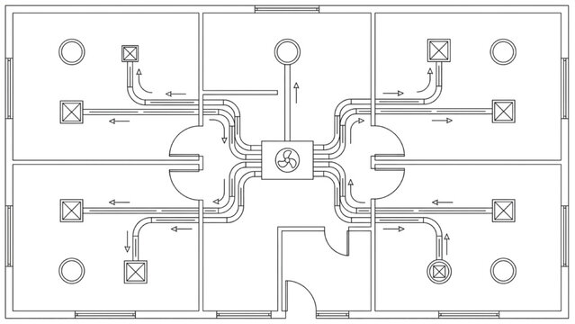 Residential HVAC Layout Home Ventilation Duct Network CAD Diagram
