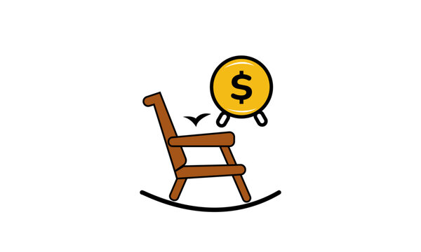 Retirement Investment Chair Icon with Dollar Coin for Passive Income