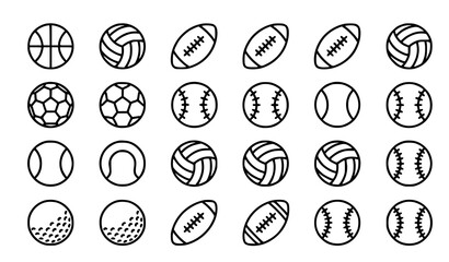Sports balls editable stroke icon set vector illustration collection © MdMasud