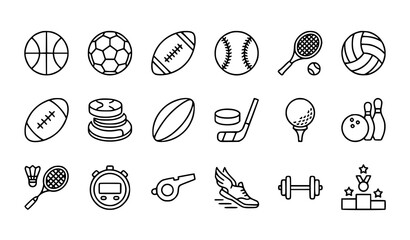 Sports balls icon bundle editable stroke vector illustration set © MdMasud