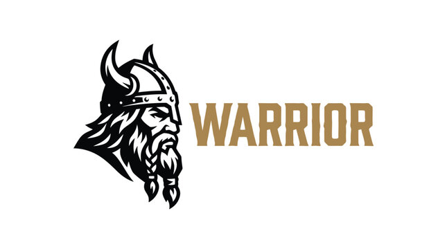 Viking Warrior Head Emblem with Braided Beard and Helmet.