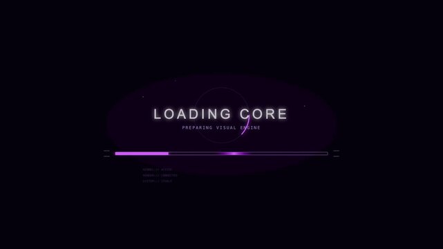 Futuristic loading bar with purple glowing core text on a dark background