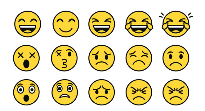 Collection of diverse emoji faces showing a wide range of emotions and expressions.