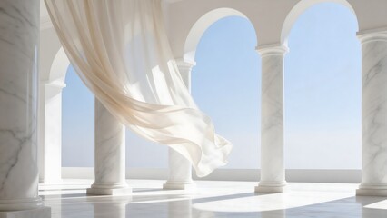 Fototapeta premium Marble columns with flowing curtain