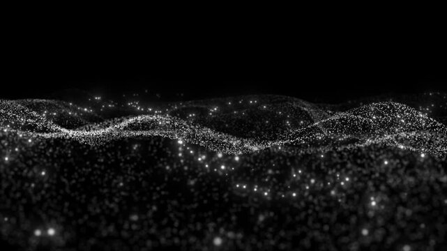 white color glowing glitter particles flowing modern design black gradient background