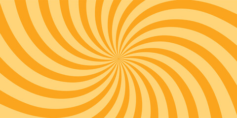 Orange stripes burst lines background. Sun ray light. Radiate sunlight. Vintage stripes halftone radial wallpaper for poster, banner.Circus background of spiral yellow orange rays vector. © Ridwan