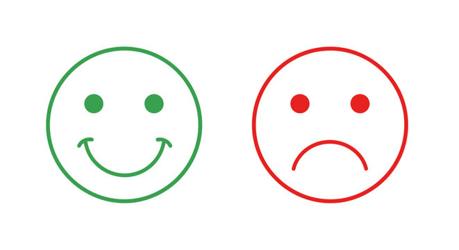 Pair of Emotive Faces: Green smiling circle and red frowning circle.