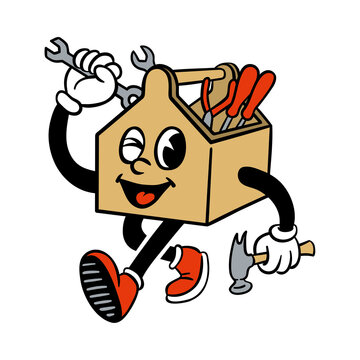 Cute mechanic tool box character clipart, retro 4x4 garage mascot, transparent PNG for DIY sticker