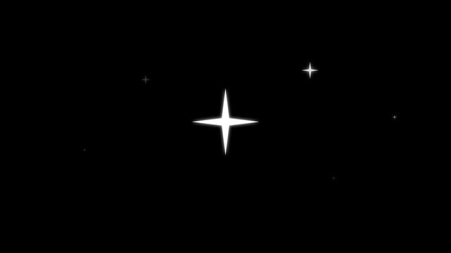 Bright white glowing stars and sparkles on a dark black background