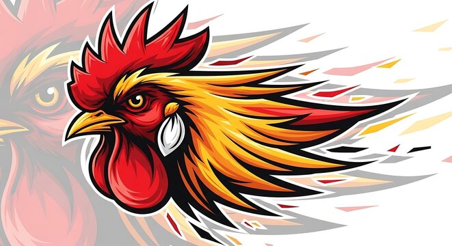 Vibrant Rooster Head Illustration Closeup.