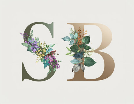 Floral initials 'SB' create an elegant and botanical monogram design.